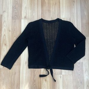 Vintage Black Knitted Open Front Cardigan